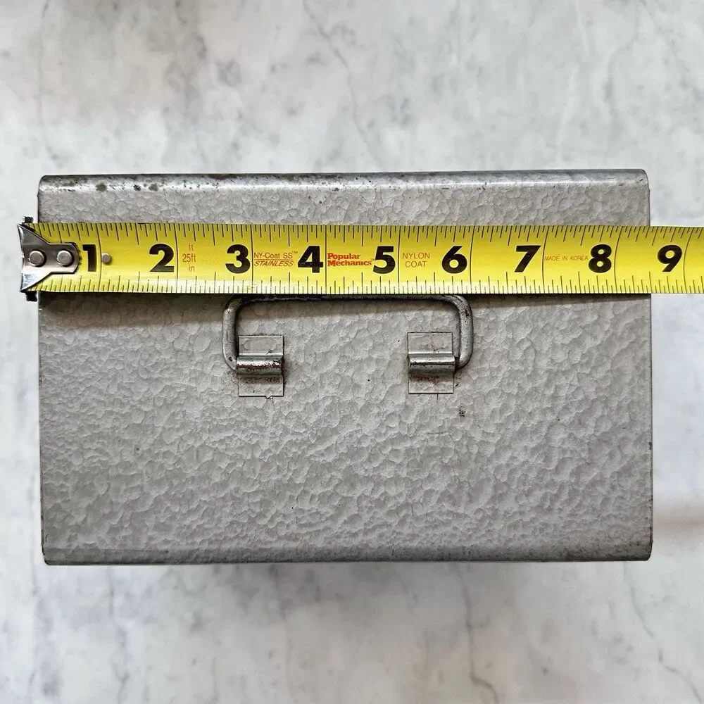 Vintage 8mm Film Storage Metal Case Box w/ 12 Slots and 9 Empty Film Canisters